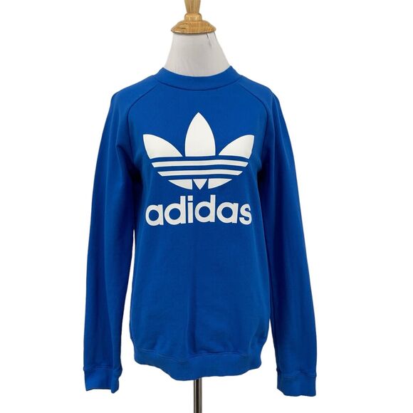 Adidas Sweatshirt Womens S Small Blazblue Pullover Trefoil Crewneck Long Sleeve - Picture 1 of 14